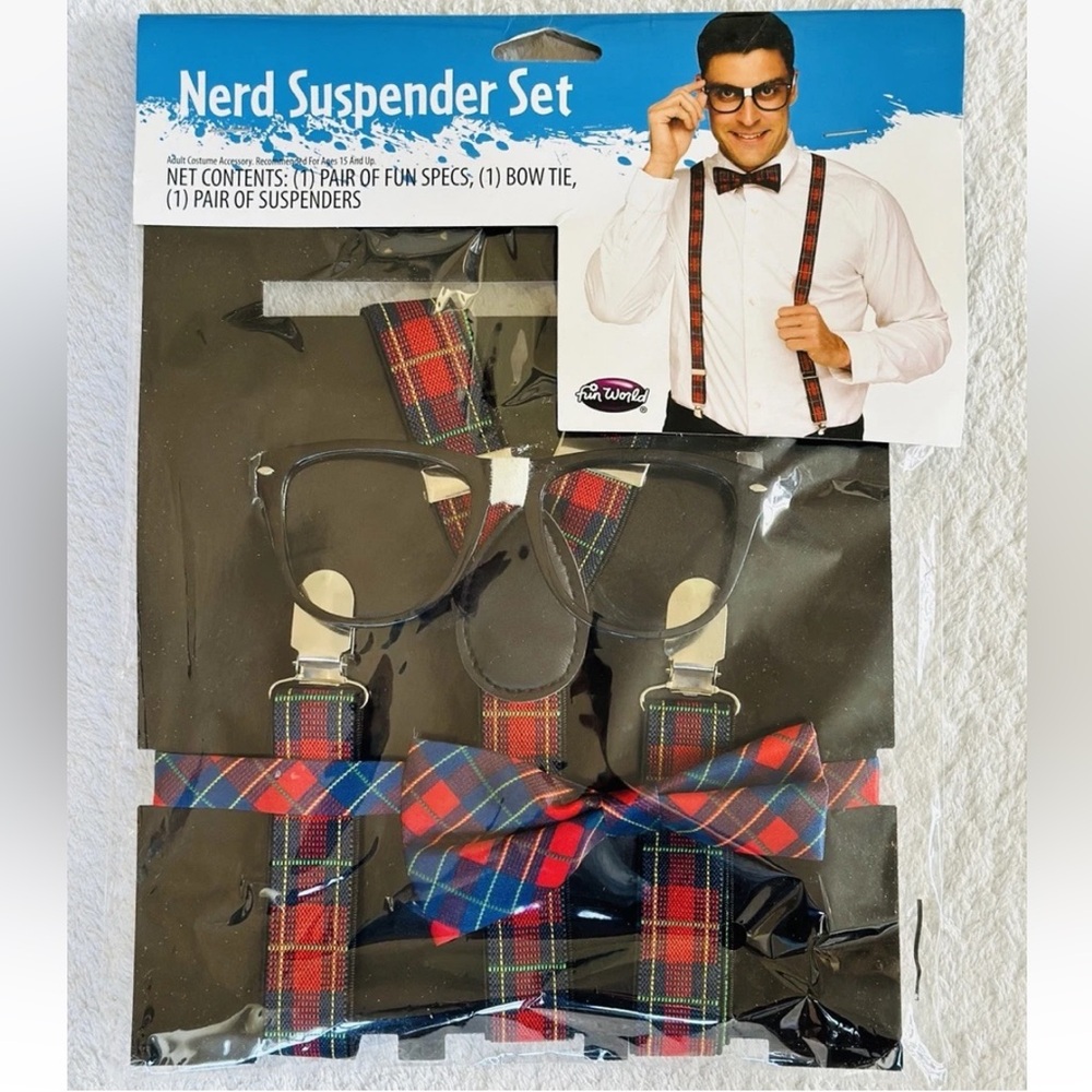 Fun World Men's Nerd Suspender Set, Multi, Standard
